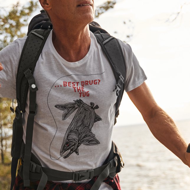 T-SHIRT MEILLEUR MÉDICAMENT DE PÊCHE LIGNE TUG NOIR ROUGE (Créateur téléchargé)