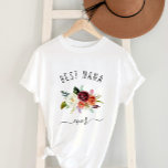 T-shirt Meilleur Nana | Floral tendance Boho Bourgogne<br><div class="desc">Cette chemise branchée et élégante dit "best nana ever" en écriture rustique et manuscrite et présente un bouquet d'aquarelle de fleurs de boho dans les tons marsala,  orange et blanc pour un cadeau que votre grand-mère adorera.</div>