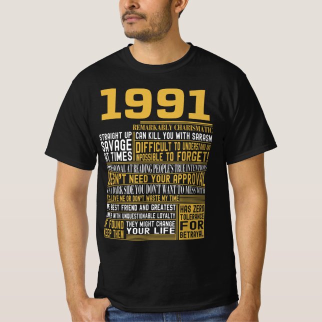 T-shirt Meilleur né en 1991 Faits pour les hommes, les fem (Devant)