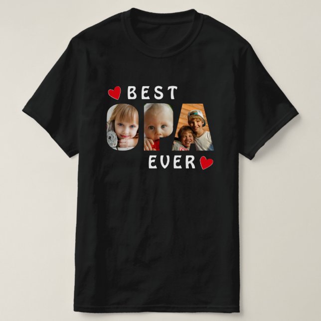 T-shirt Meilleur Opa Ever Black 3 Photo Collage Personnali (Design devant)