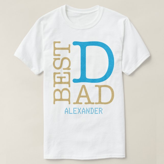T-shirt Meilleur papa Blue Gold Parties scintillant Nom pe (Design devant)