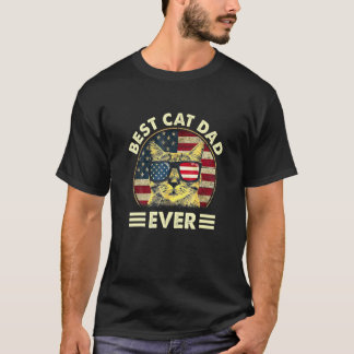 T-shirt Meilleur Papa Chat Américain Drapeau Patriotique 4