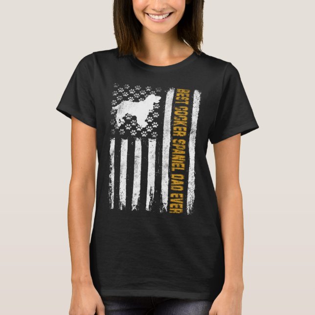 T-shirt Meilleur papa de Cocker Spaniel chien drapeau amér (Devant)