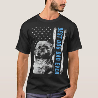 T-shirt Meilleur papa de Shih Tzu vintage avec drapeau amé