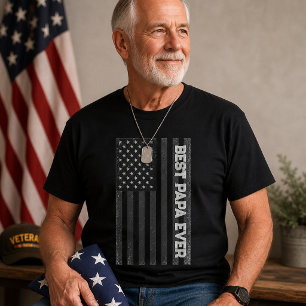 T-shirt Meilleur Papa du Monde Drapeau Américain Décoloré