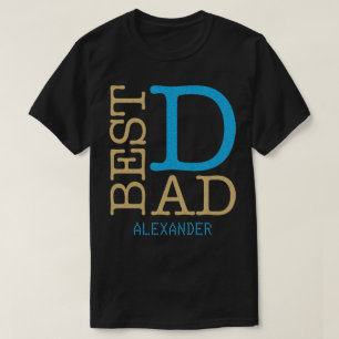 T-shirt Meilleur papa Gold Blue Parties scintillant Nom pe