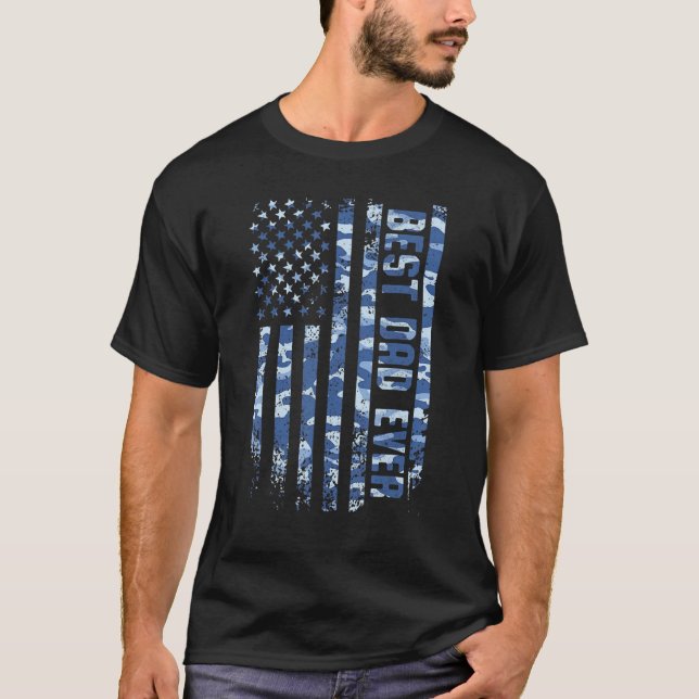 T-shirt Meilleur Papa Graphique Drapeau Usa Marin Fête des (Devant)