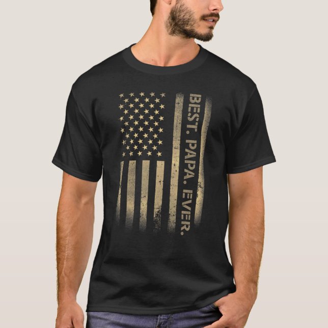 T-shirt Meilleur Papa Jamais Américain Usa Grunge Drapeau  (Devant)