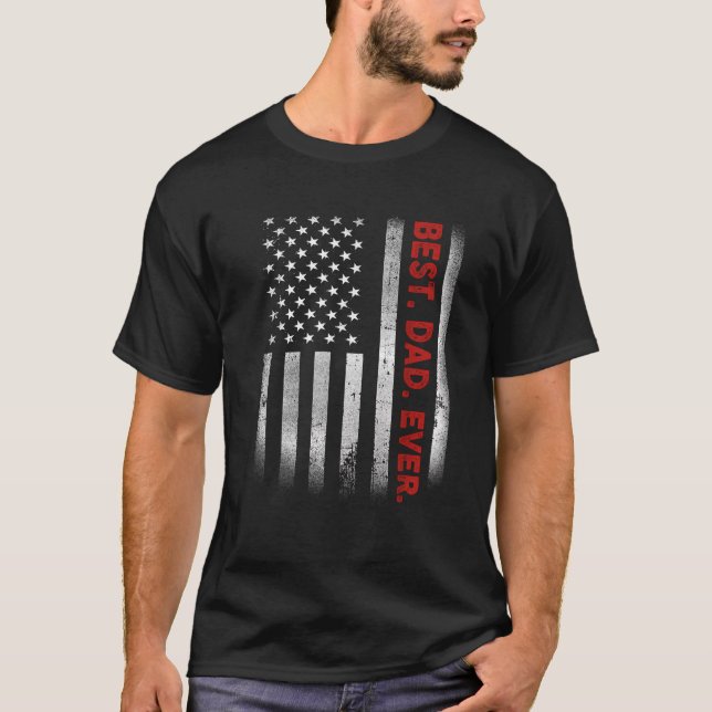 T-shirt Meilleur Papa Jamais Avec Drapeau Américain États- (Devant)