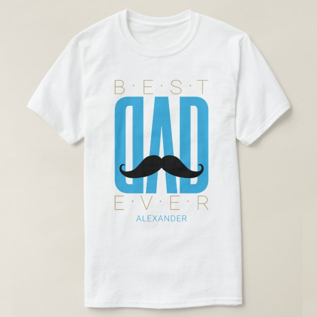 T-shirt Meilleur Papa Jamais Moustache Bleu Noir Or Person (Design devant)