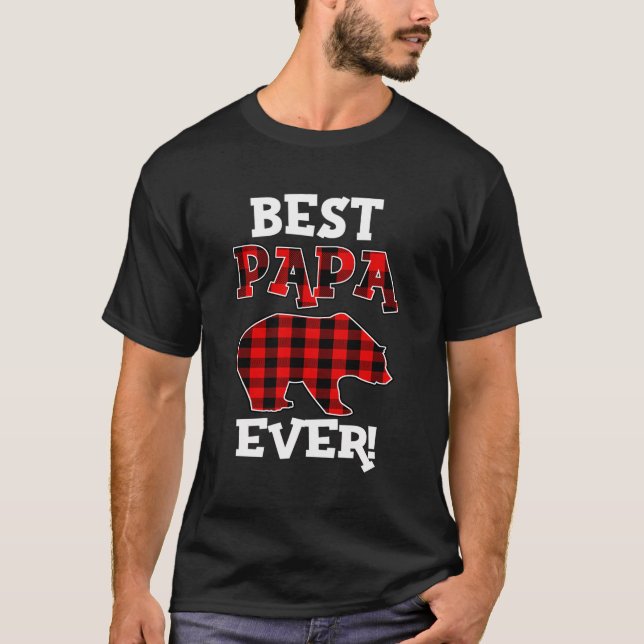 T-shirt Meilleur Papa Jamais Ours Buffalo Plaid Papa Papi  (Devant)