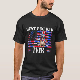 T-shirt Meilleur papa Pug jamais Pug Drapeau américain Cra