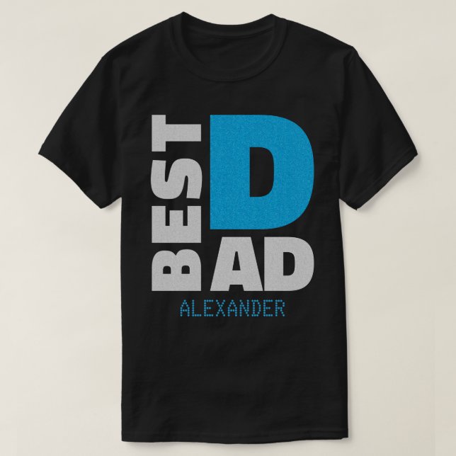 T-shirt Meilleur papa Silver Blue Parties scintillant Nom  (Design devant)