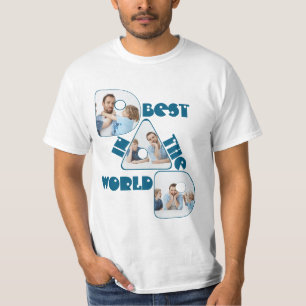 T-shirt MEILLEUR PÈRE DU MONDE, collage photo, cyan foncé