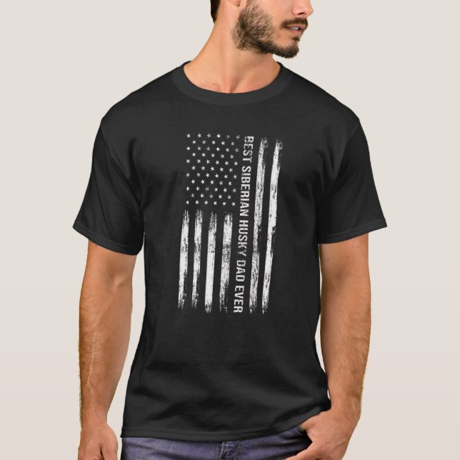 T-shirt Meilleur Père Husky Sibérien Jamais Chien Usa Drap (Devant)