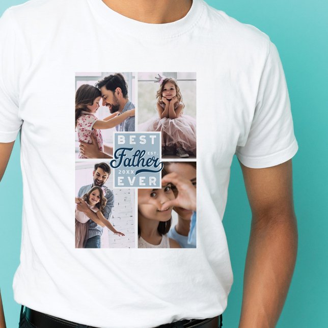 T-shirt Meilleur Père Jamais Personnalisé Quatre Photo Fam (Créateur téléchargé)