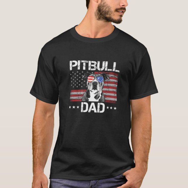 T-shirt Meilleur Pitbull papa jamais American Drapeau Drôl (Devant)