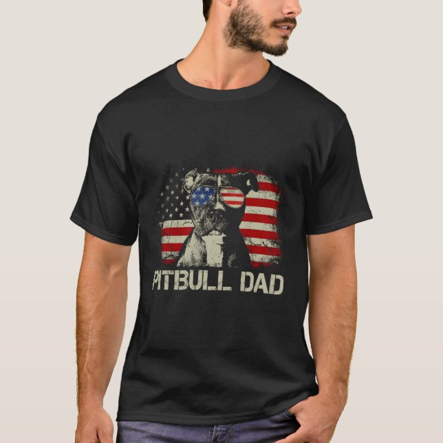 T-shirt Meilleur Pitbull Papa Jamais Chemise Drapeau Améri (Devant)