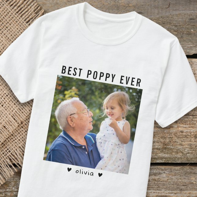 T-shirt Meilleur Poppy Jamais Grand-Père Et Grand-Enfant P (Best Poppy Ever Grandfather And Grandkid Photo T-Shirt)