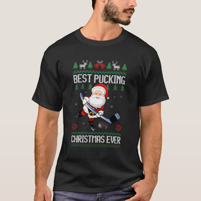 T-shirt Meilleur Pucking Santa Claus Ugly Ice Hockey (Devant)