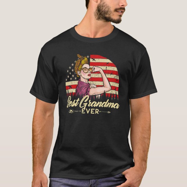 T-shirt Meilleure Grand-mère Jamais Femmes Drapeau América (Devant)