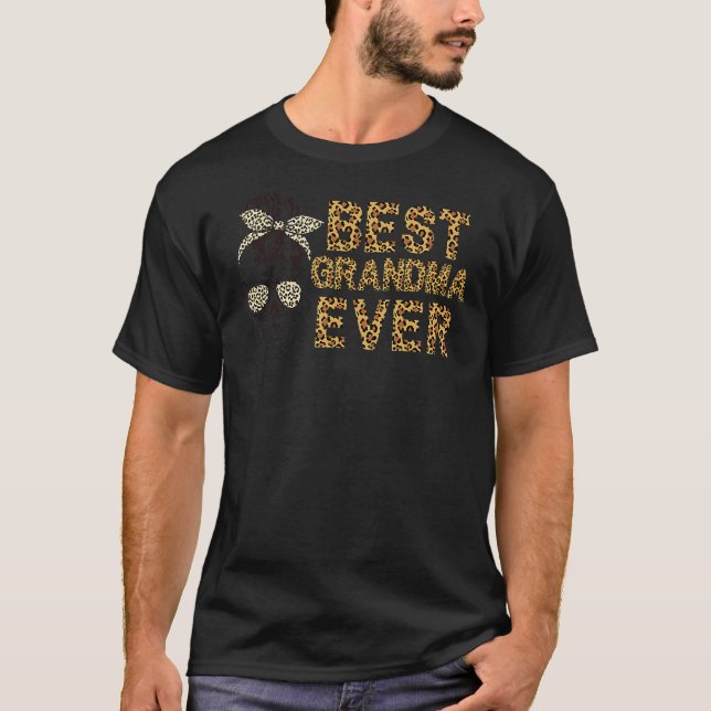 T-shirt Meilleure grand-mère jamais Skull Leopard Messy Bu (Devant)