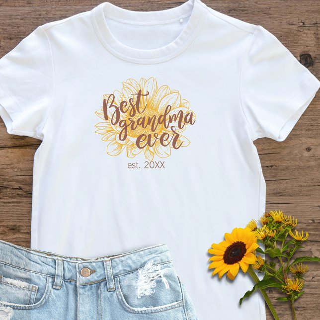 T-shirt Meilleure Grand-Mère Jamais Tournesol Jaune Est. A (Best Grandma Ever Yellow Sunflower Est. Year T-Shirt)