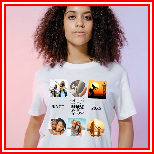 T-shirt Meilleure Maman Collage Photo Écriture Élégante Cœ (Créateur téléchargé)