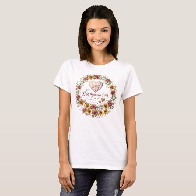 T-shirt Meilleure Maman Couronne Florale Graphique (Devant entier)