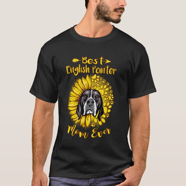 T-shirt Meilleure maman de chien pointer anglais Sunflower (Devant)