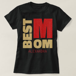 T-shirt Meilleure maman Gold Red Parties scintillant Nom C