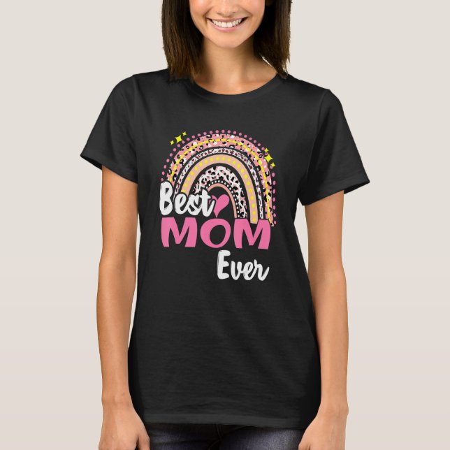 T-shirt Meilleure Maman Jamais Funny Léopard rose Arc-en-c (Devant)