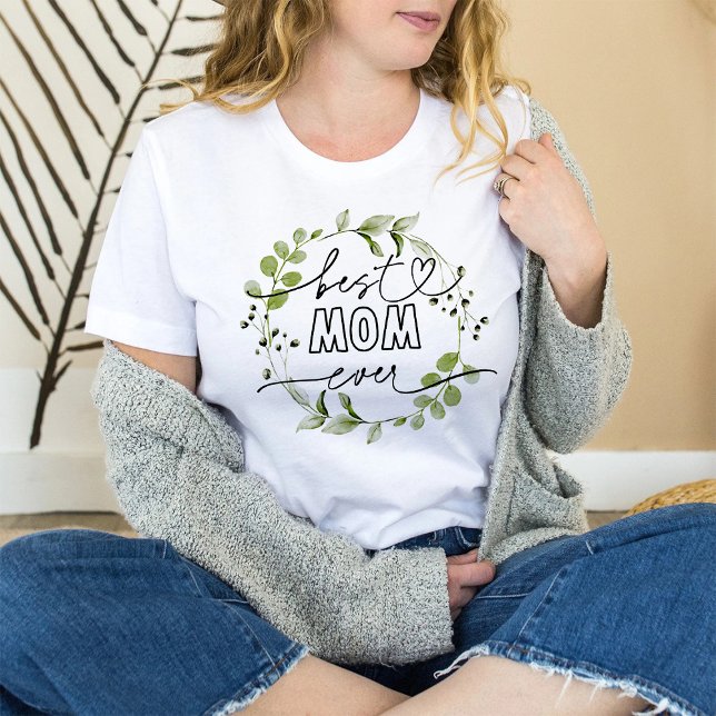 T-shirt Meilleure maman jamais | Mère verte Wreath (Créateur téléchargé)