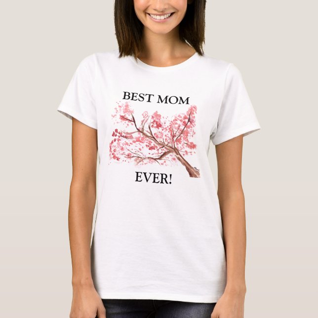 T-shirt Meilleure maman Jamais rose cerisier fleurs aquare (Devant)
