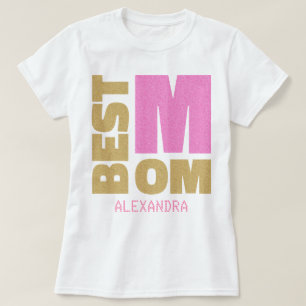 T-shirt Meilleure maman Pink Gold Parties scintillant Nom