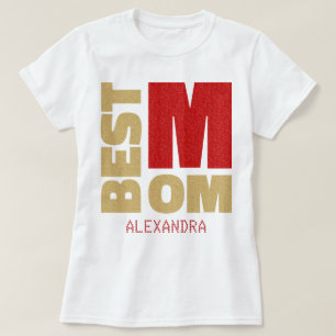 T-shirt Meilleure maman Red Gold Parties scintillant Nom C