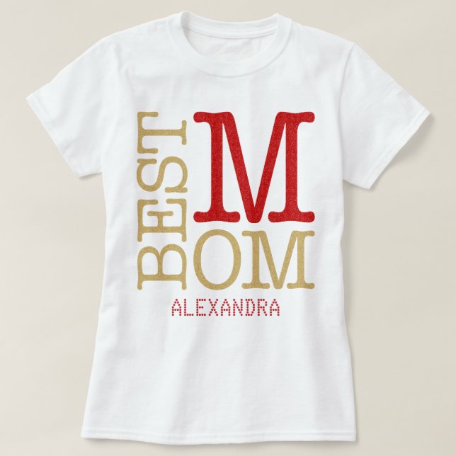 T-shirt Meilleure maman Red Gold Parties scintillant Nom p (Design devant)