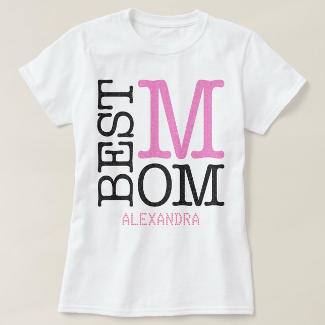 T-shirt Meilleure maman rose noir Parties scintillant Nom  (Design devant)