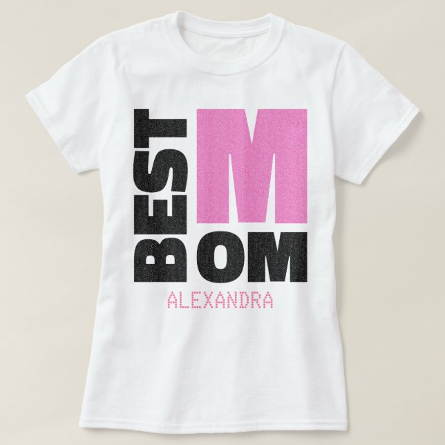 T-shirt Meilleure maman rose Parties scintillant noire Nom (Design devant)