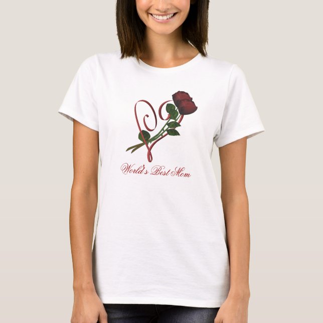 T-shirt Meilleure maman Rouge Roses Fleur Coeur du monde (Devant)