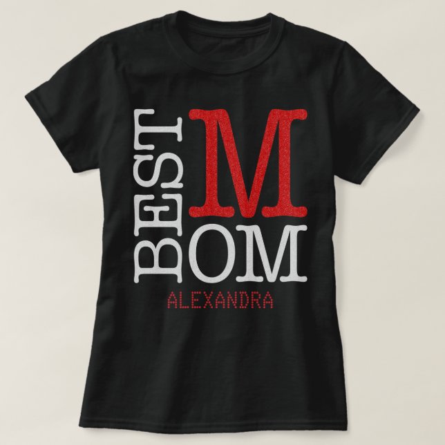 T-shirt Meilleure maman Silver Red Nom de la Parties scint (Design devant)