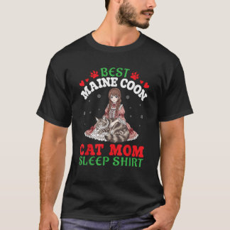T-shirt Meilleure mère de chat Maine Coon dors avec une mè