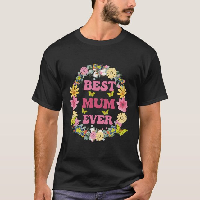T-shirt Meilleure Mère Jamais Fleurs De Fête Mère Papillon (Devant)