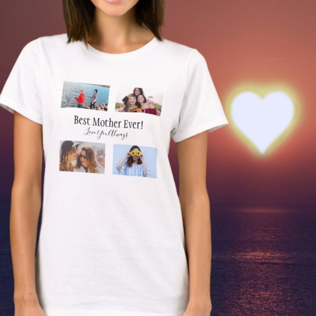 T-shirt Meilleure Mère Jamais Photo Collage Blanc Script N (Créateur téléchargé)