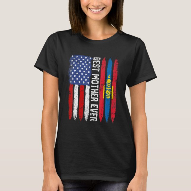 T-shirt Meilleure Mère Jour des Mères Mongolie Us Drapeau  (Devant)