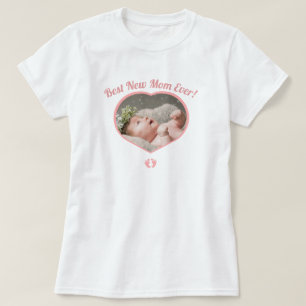 T-shirt Meilleure nouvelle mère bébé photo bébé fille coeu