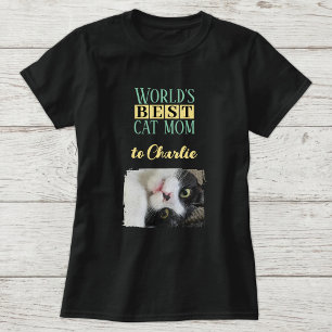 T-shirt Meilleure photo de maman de chat avec nom vert jau