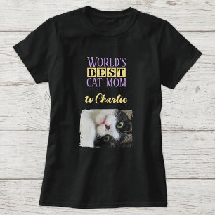 T-shirt Meilleure photo de maman de chat avec nom violet j