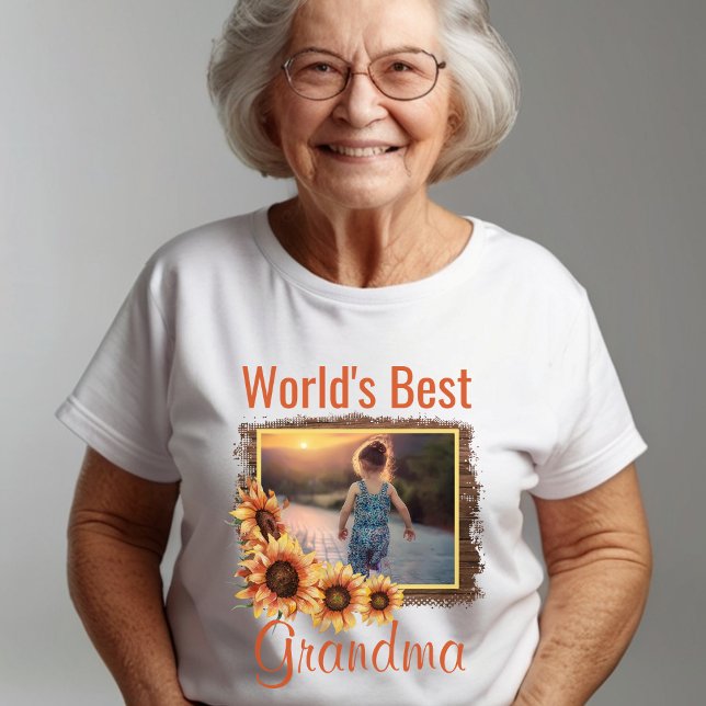 T-shirt Meilleure photo personnalisée de grand-mère au mon (Créateur téléchargé)