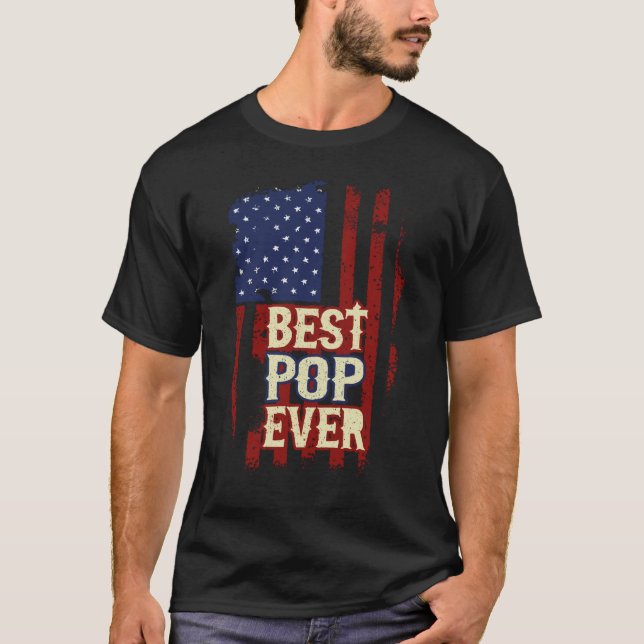 T-shirt Meilleure Pop Ever Us Drapeau grand-père Fête des  (Devant)